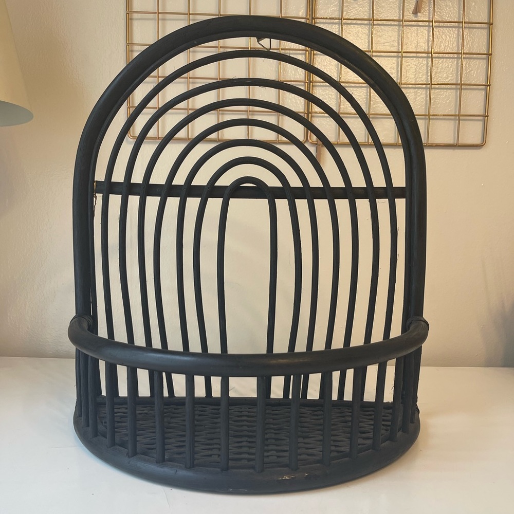 Rattan Shelf 17.5 x 15.5 Black Nursery WallMount Basket Hand Made Wicker Storage